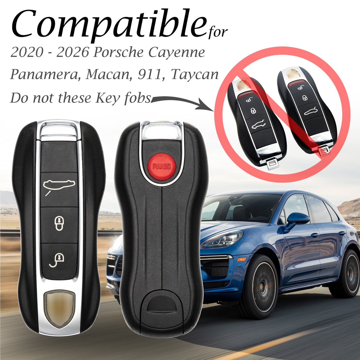 Vitodeco Superior Leather Key Fob Case Compatible for Porsche Cayenne, Macan, Panamera, 718, 911 - (2020 - 2026 Models) - 3-Button