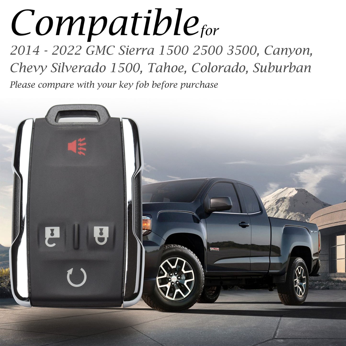 Vitodeco Genuine Leather Key Fob Case Cover Compatible for GMC Sierra, Canyon, Chevy Silverado 1500, Tahoe, Colorado, Suburban (2014 - 2022 Models) - 4-Button