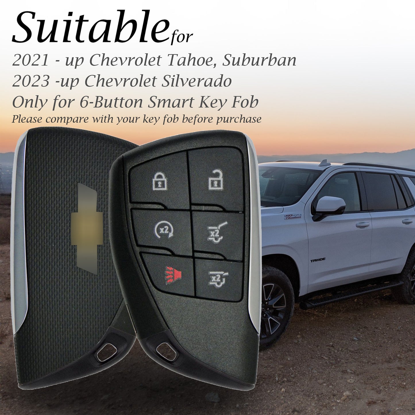 Vitodeco Superior Leather Key Fob Case Compatible for Chevrolet Suburban 2025, Chevrolet Tahoe 2025, Chevrolet Silverado 2025, 6-Button