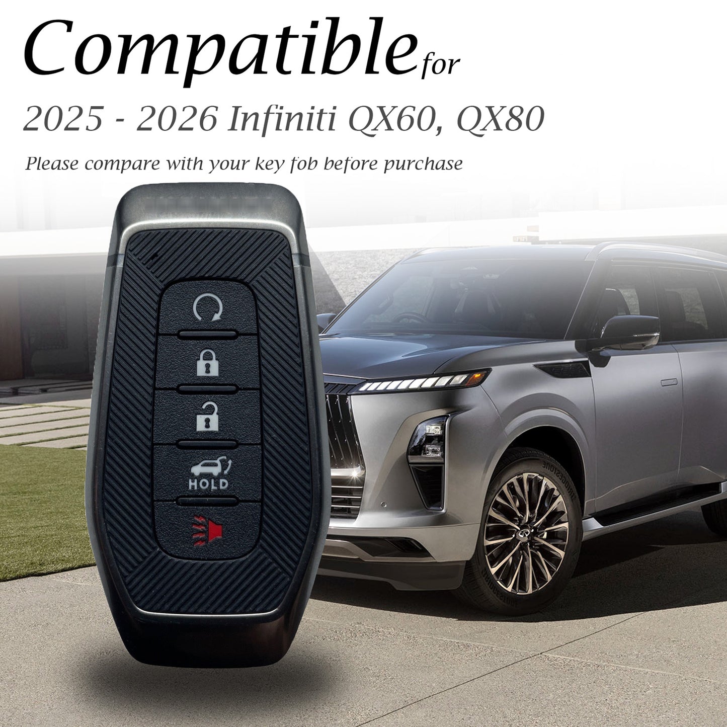 Vitodeco Superior 3D Luxury Leather Key Fob Cover Case Protector Compatible with Infiniti QX80, QX60 (2025-2026 Models)