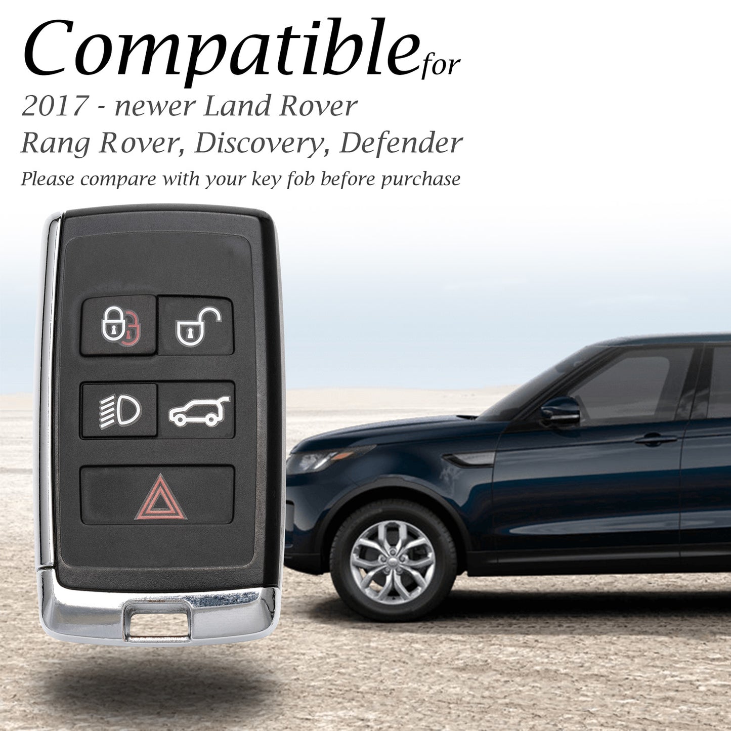 Vitodeco Genuine Leather Smart Key Fob Case Cover Compatible with Land Rover Discovery, Range Rover, Defender (2017 - 2026 Models) - 5-Button