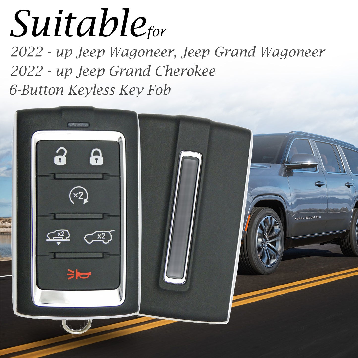 Vitodeco Leather Key Fob Case Compatible for Jeep Wagoneer, Jeep Grand Wagoneer, Jeep Grand Cherokee 2022-2025, 6-Button
