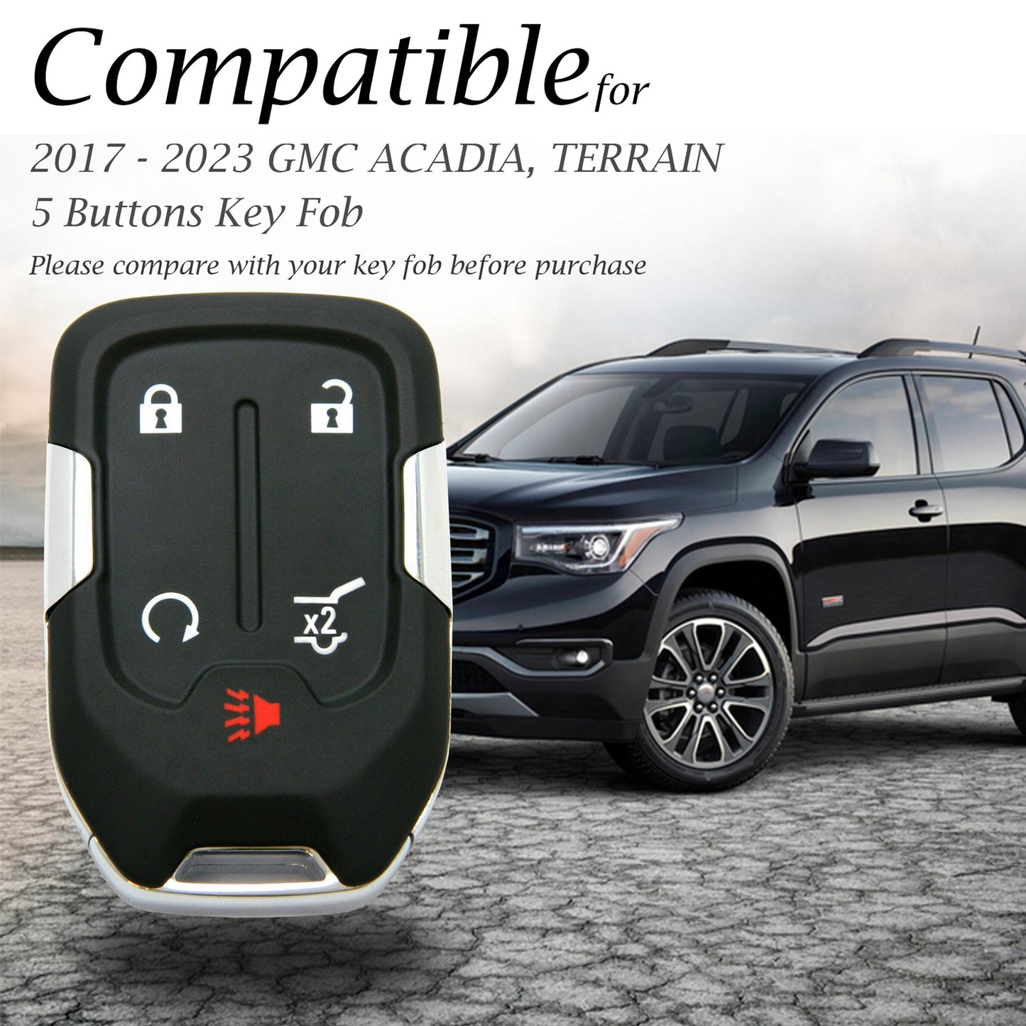 Vitodeco Genuine Leather Smart Key Fob Case with Leather Strap Compatible for GMC Acadia, GMC Terrain (2017 - 2023 Models ) - 5-Button