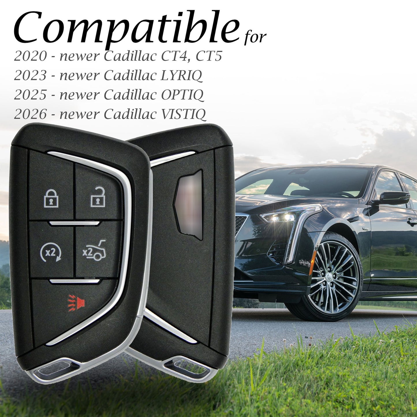 Vitodeco Genuine Leather Smart Key Fob Case Cover Protector- Compatible with Cadillac CT4, CT5, VISTIQ, OPTIQ, Lyriq (2020 - 2026 Models)- 5-Button