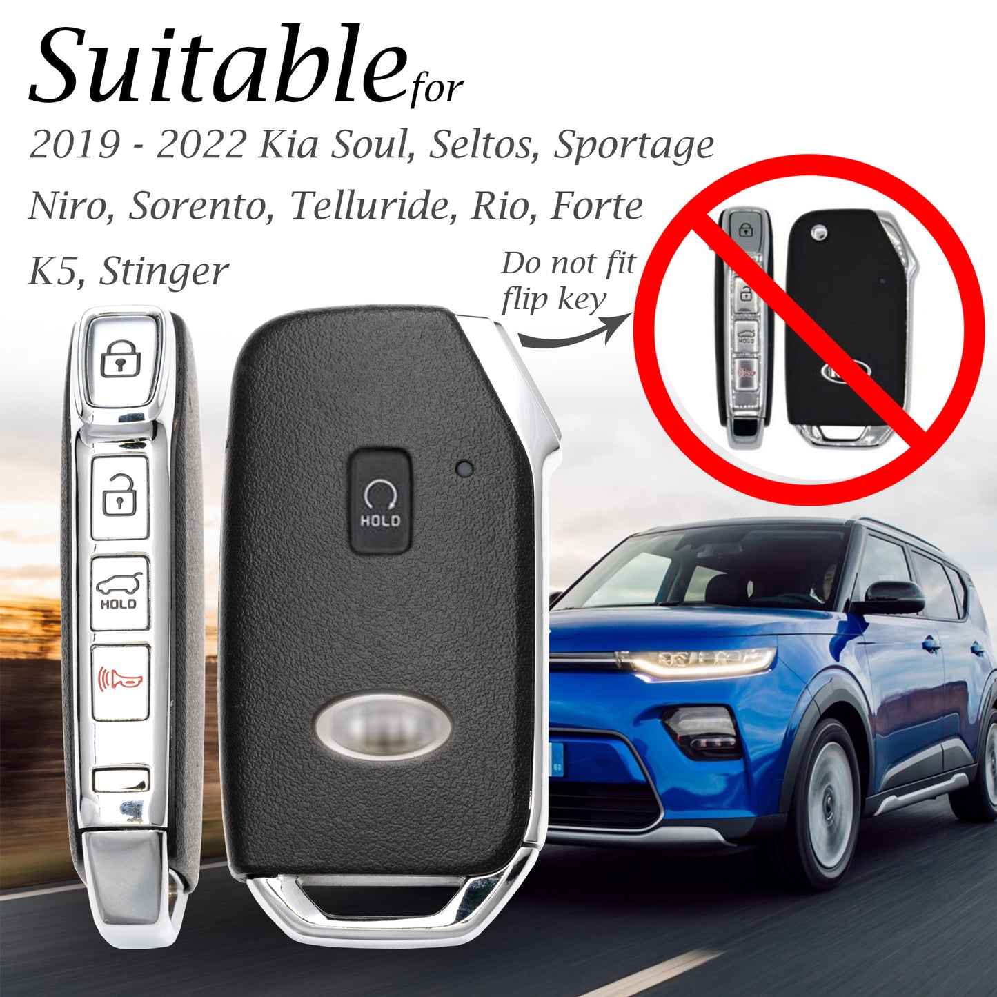 Vitodeco Leather Key Fob Case Compatible for Kia Soul, Seltos, Sportage, NIRO, Sorento, Telluride, Rio, Forte, K5, Stinger 2019-2022, 5-Button