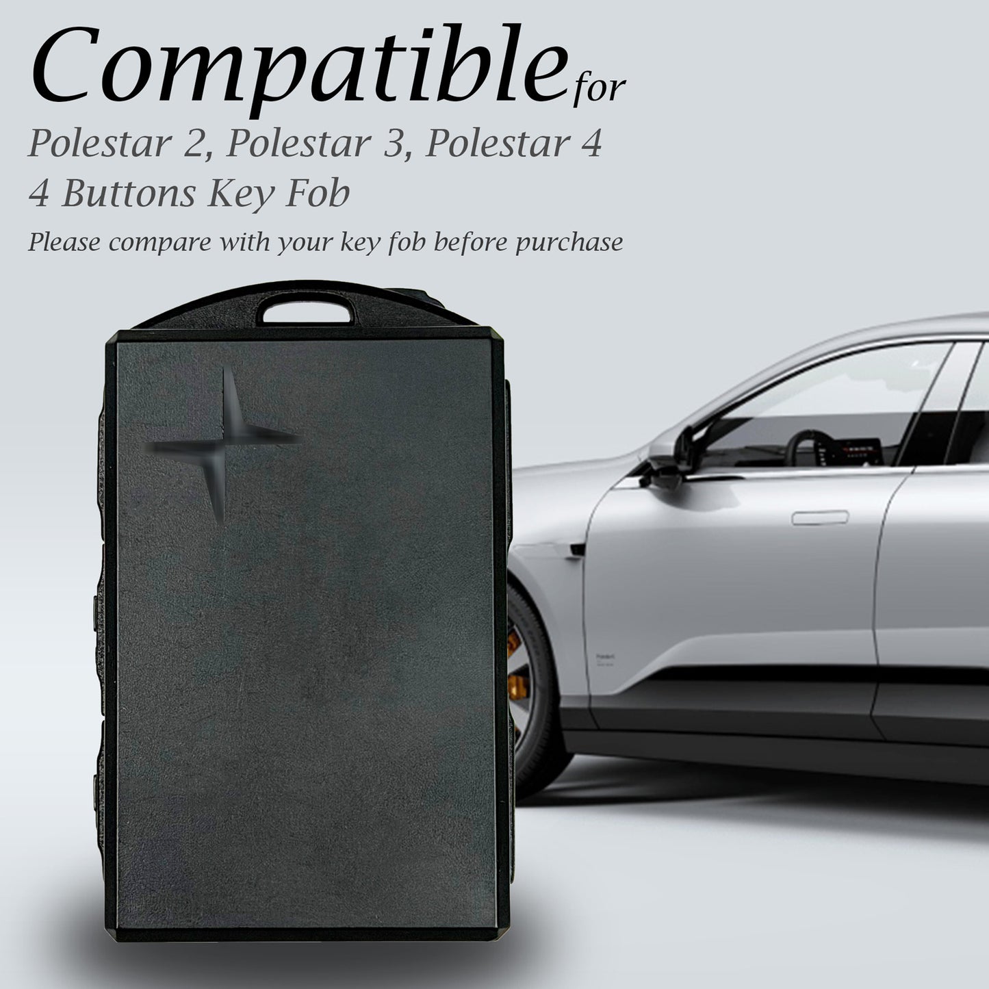 Vitodeco Leather Remote Key Fob Cover Case Protector Holder Compatible with Polestar - 4 Buttons