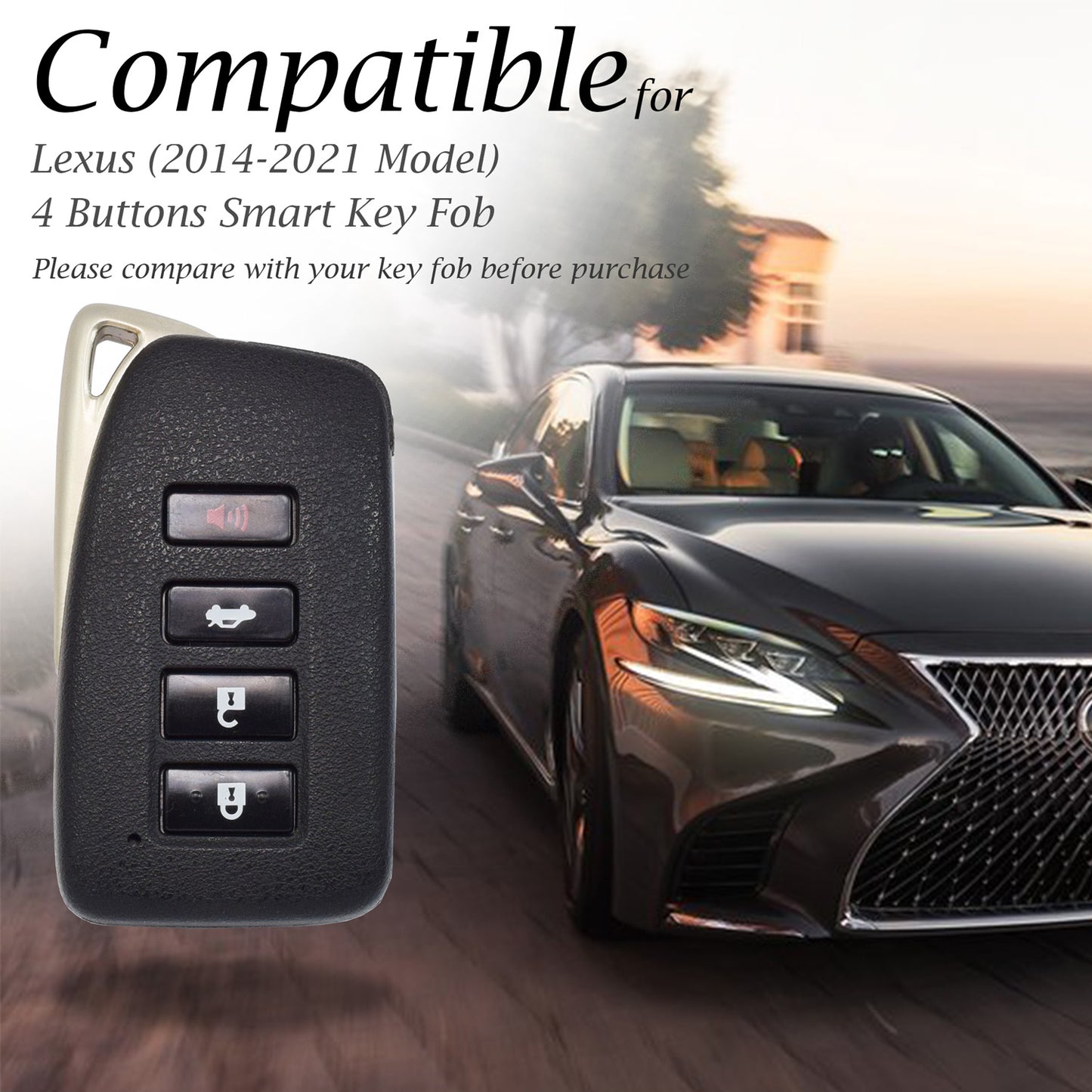 Vitodeco Genuine Leather Smart Key Fob Case Cover Protector Compatible for Lexus UX, NX, RX, GX, LX, is, ES, GS, LS (2014-2021) - 4-Button
