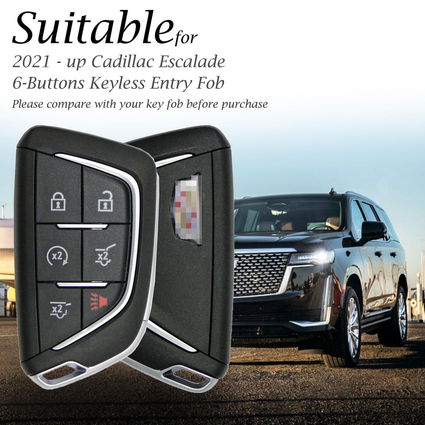 Vitodeco Superior Leather Key Fob Case Compatible for Cadillac Escalade 2021-2025, 6-Button