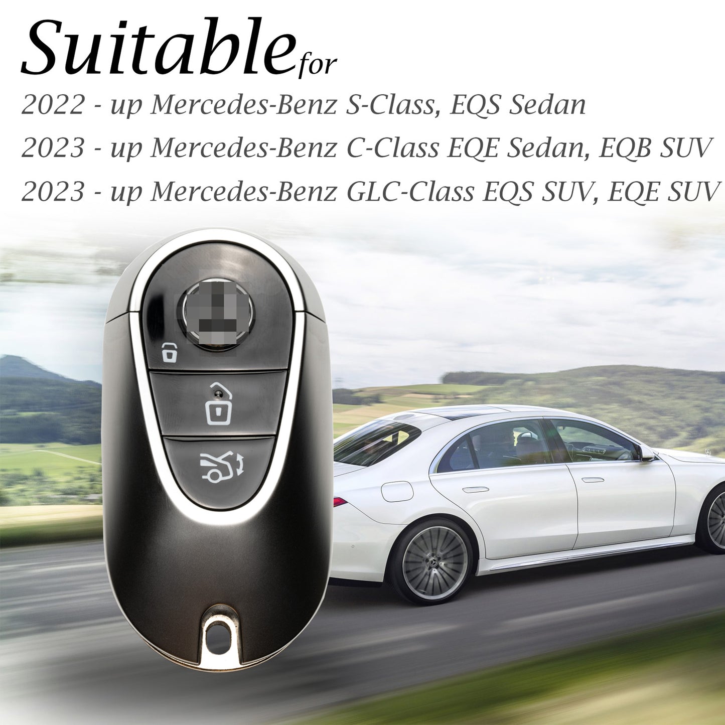 Vitodeco Superior 3D Leather Key Fob Case Compatible for Mercedes-Benz C-Class, S-Class, GLC, EQB SUV, EQS Sedan, EQS SUV, EQE Sedan, EQE SUV 2023-2025, 3-Button