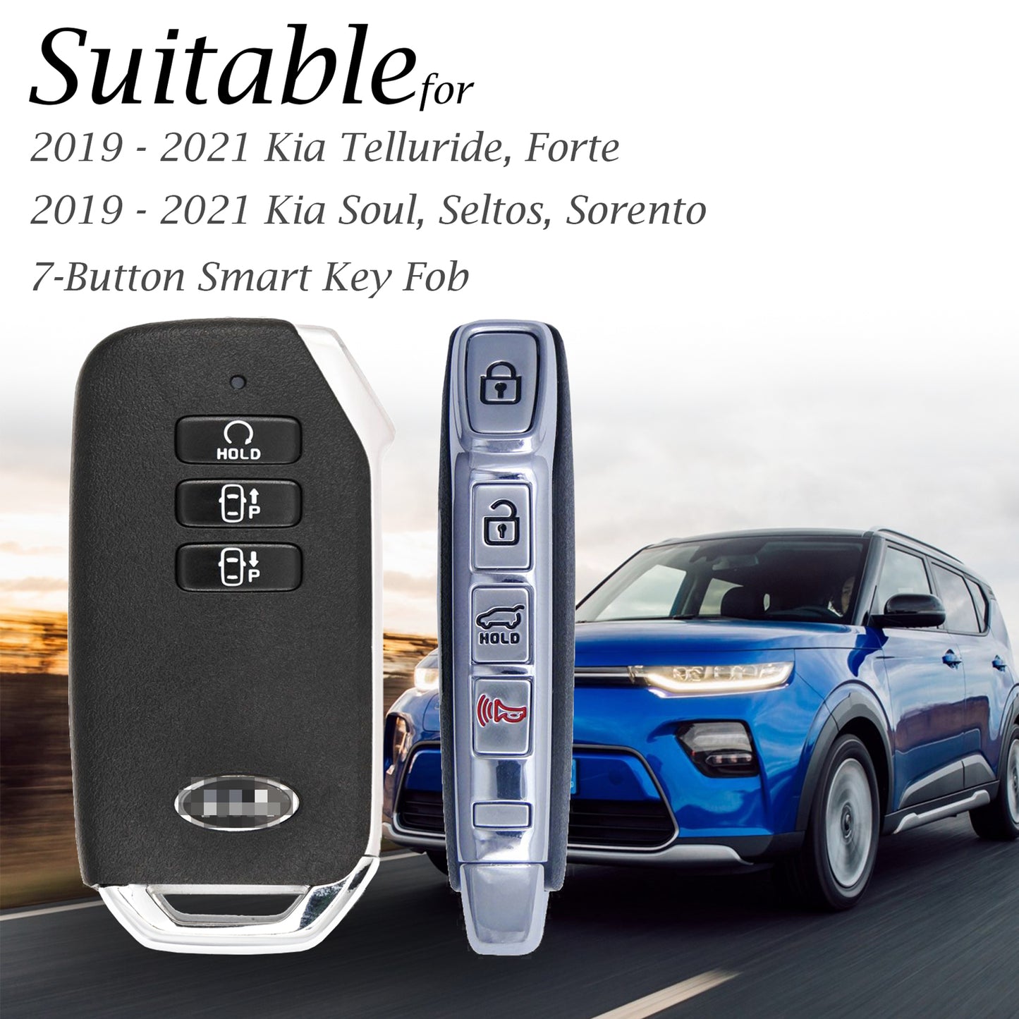 Vitodeco Leather Key Fob Case Compatible for Kia Soul, Seltos, Sportage, NIRO, Sorento, Telluride, Rio, Forte, K5 2019-2022, 7-Button