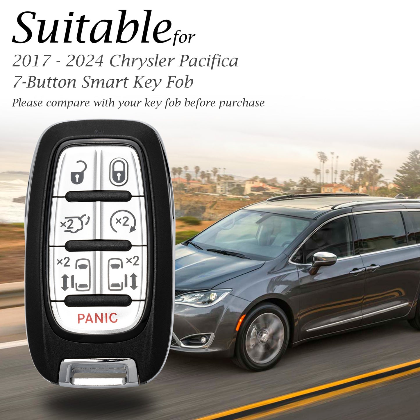 Vitodeco Superior Leather Key Fob Case Compatible for 2017-2025 Chrysler Pacifica, 7-Button