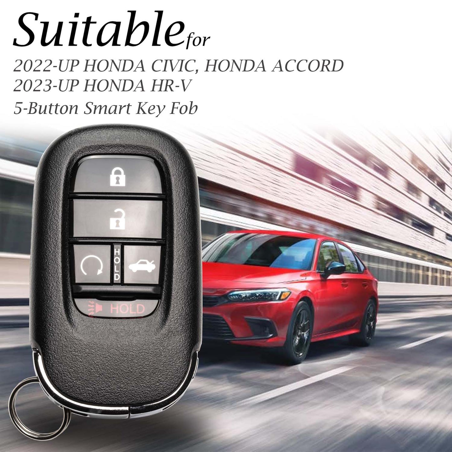 Vitodeco Superior Leather Key Fob Case Compatible for Honda Civic, Accord, HR-V, CRV, Pilot, Passport 2023-2025, 5-Button