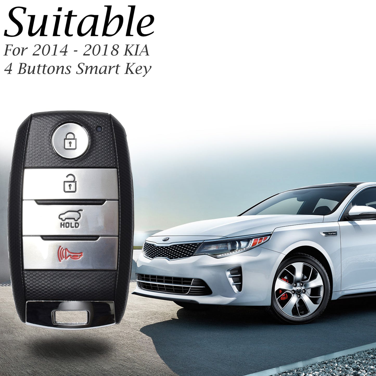 Vitodeco Genuine Leather Smart Key Fob Case Cover with Key Chain Compatible for KIA K3, K6, Cerato, Forte, Sorento, Rio, Rio5, Optima - 4 Buttons, Black