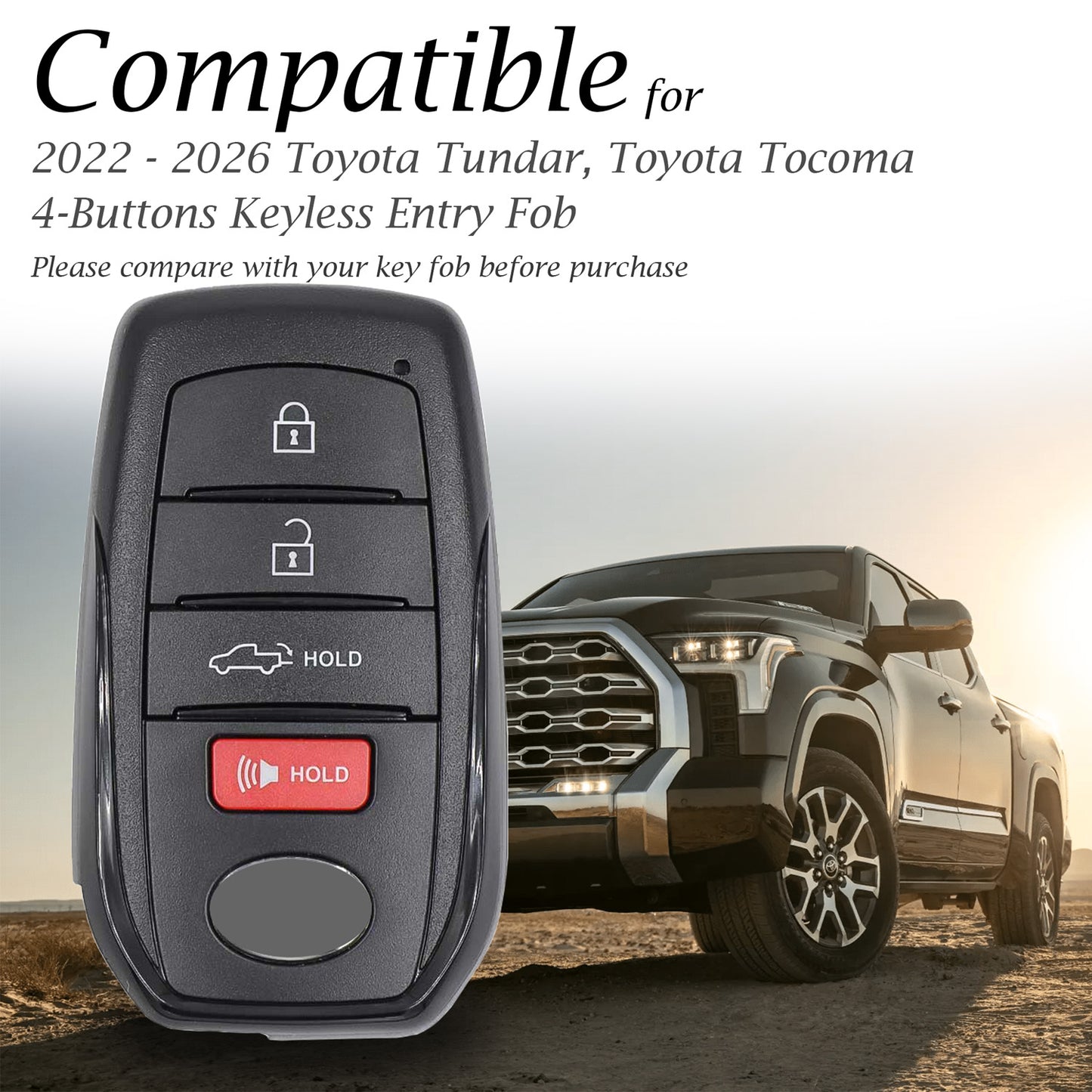 Vitodeco Genuine Leather Smart Key Fob Case Compatible with Toyota Tacoma, Toyota Tundra 2022 - 2026, 4-Button