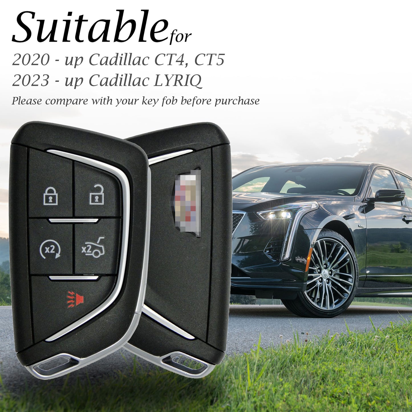 Vitodeco Superior Leather Key Fob Case Compatible for Cadillac CT4 2020 - 2025, Cadillac CT5 2020 - 2025, Cadillac Lyriq 2024 - 2025, 5-Button