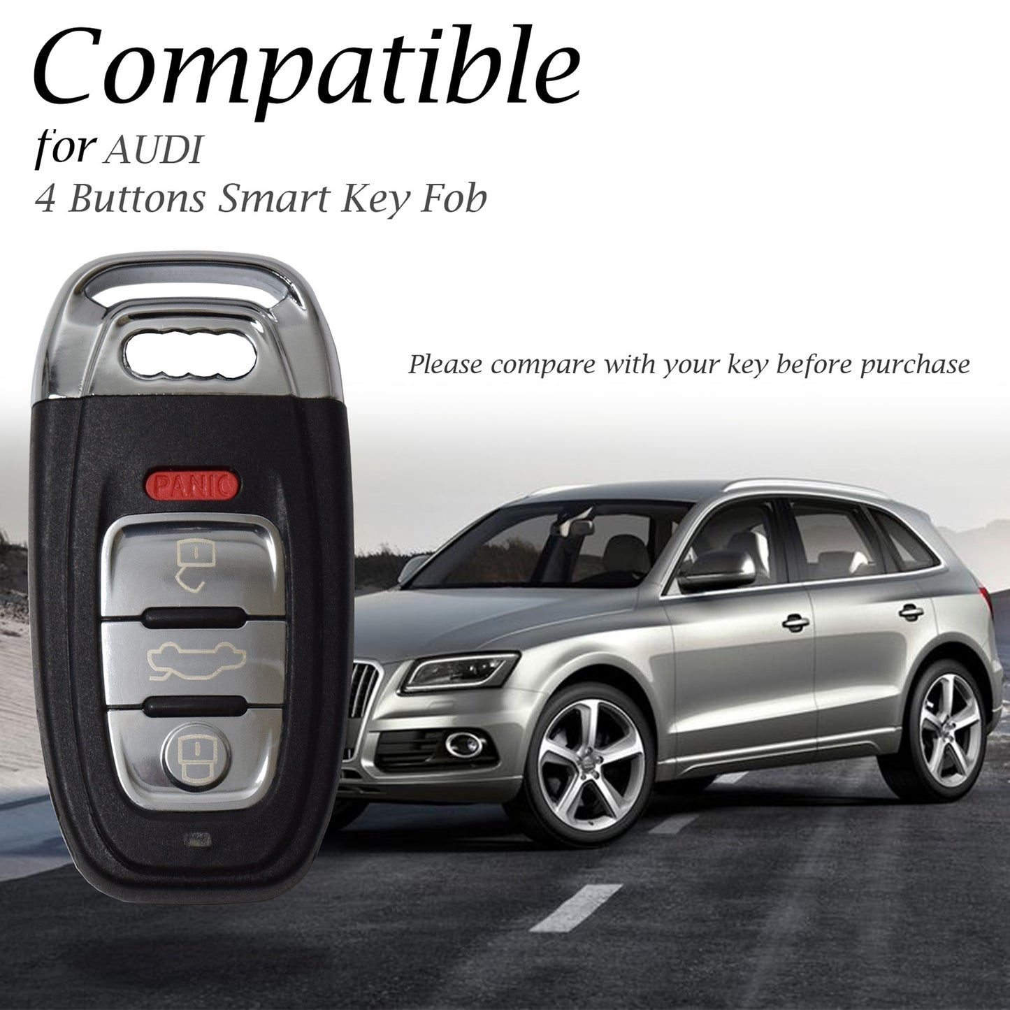Vitodeco Leather Smart Key Fob Case Cover Protector Compatible with Audi A3, A4, A5, A6, A7, S5, S7, Q5, RS - 4-Button
