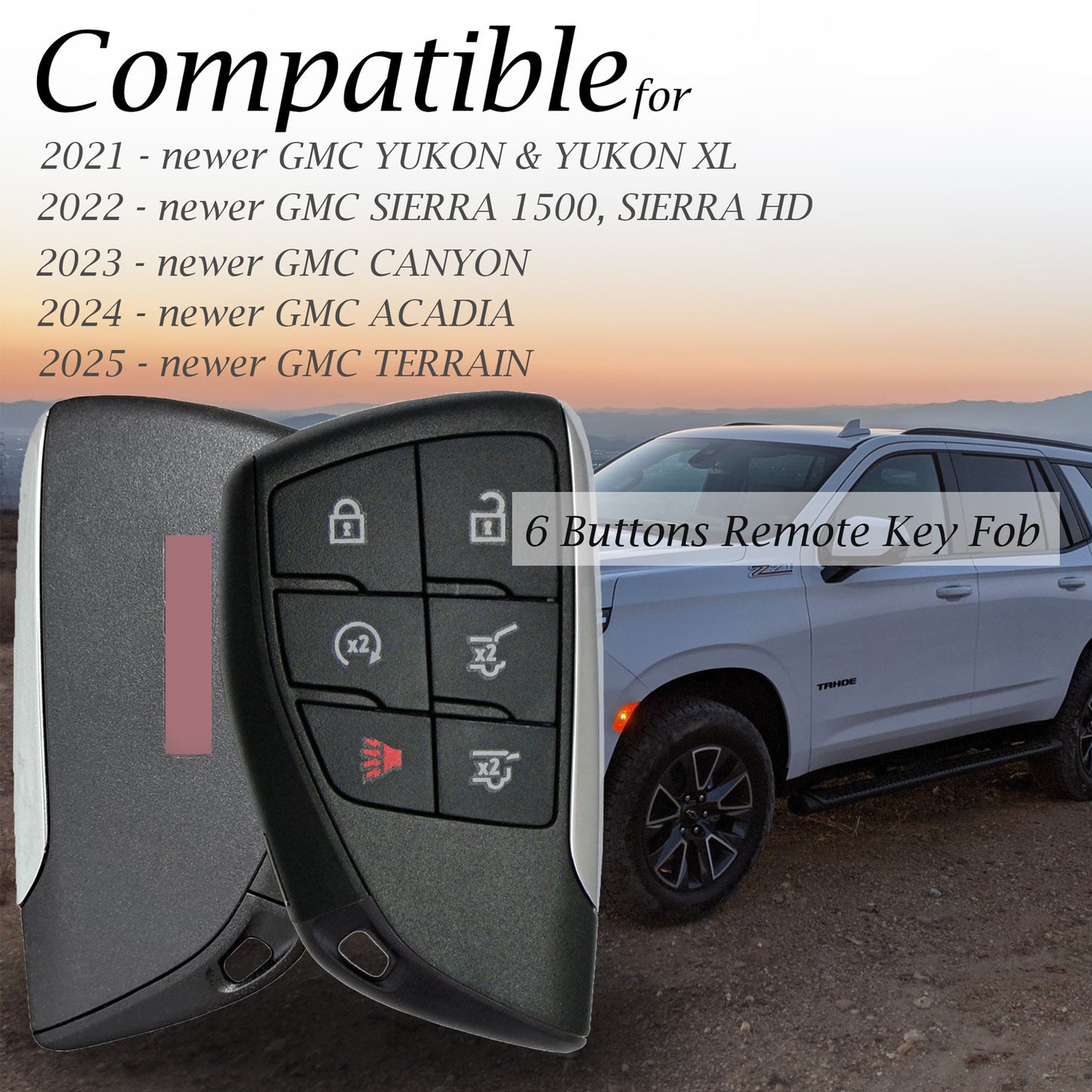 Vitodeco Genuine Leather Smart Key Fob Case Compatible with GMC Canyon, Sierra, Yukon, Acadia, Terrain (2021 - 2026 Models) - 6 Buttons