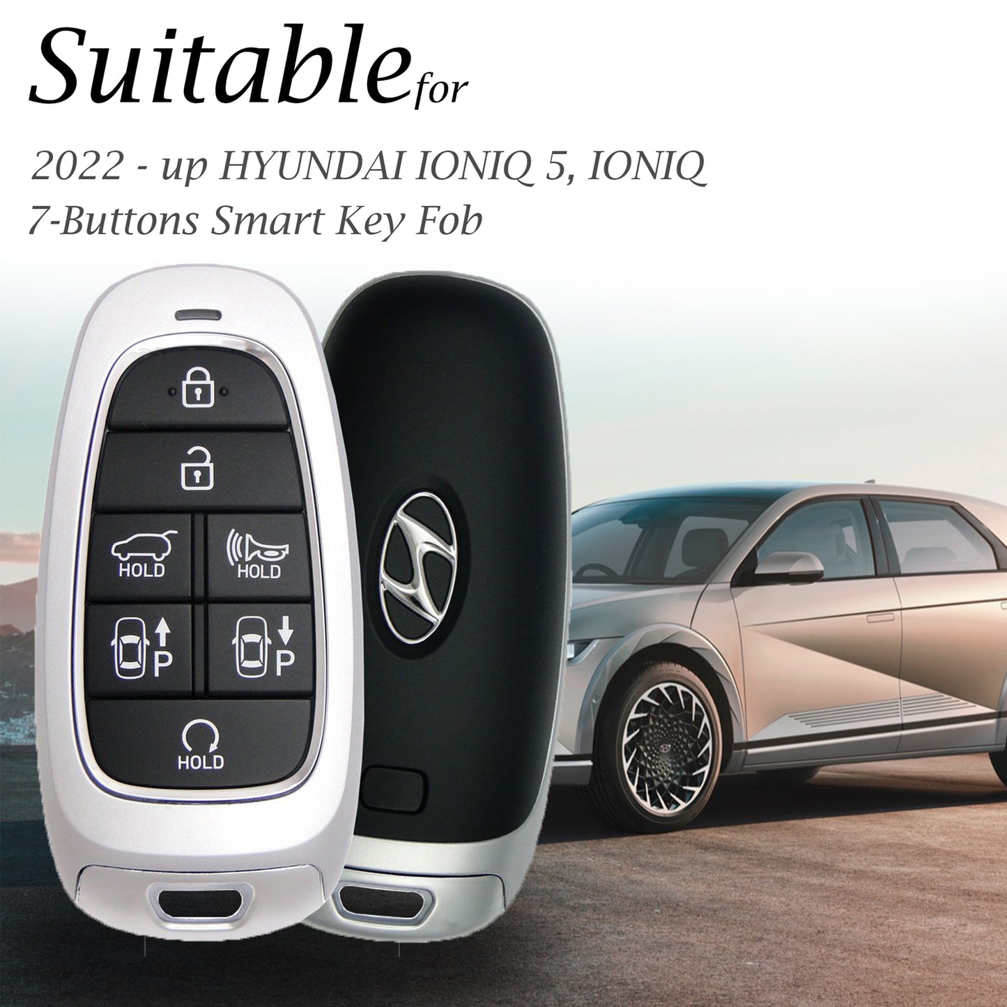 Vitodeco Leather Key Fob Case Compatible for Hyundai IONIQ 5, IONIQ 2022-2026, 7-Button