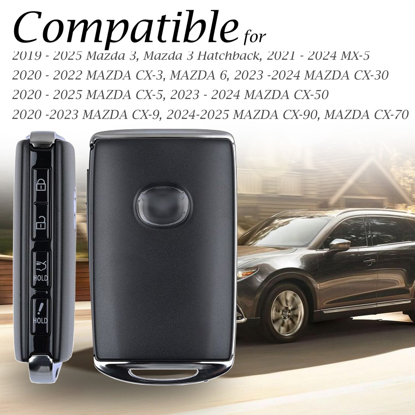 Vitodeco Leather Remote Key Case Cover Protector Comaptible with Mazda 3, Mazda 6, CX-5, CX-50, CX-3, CX-30, CX-9, CX-90, CX-70, 4-Button