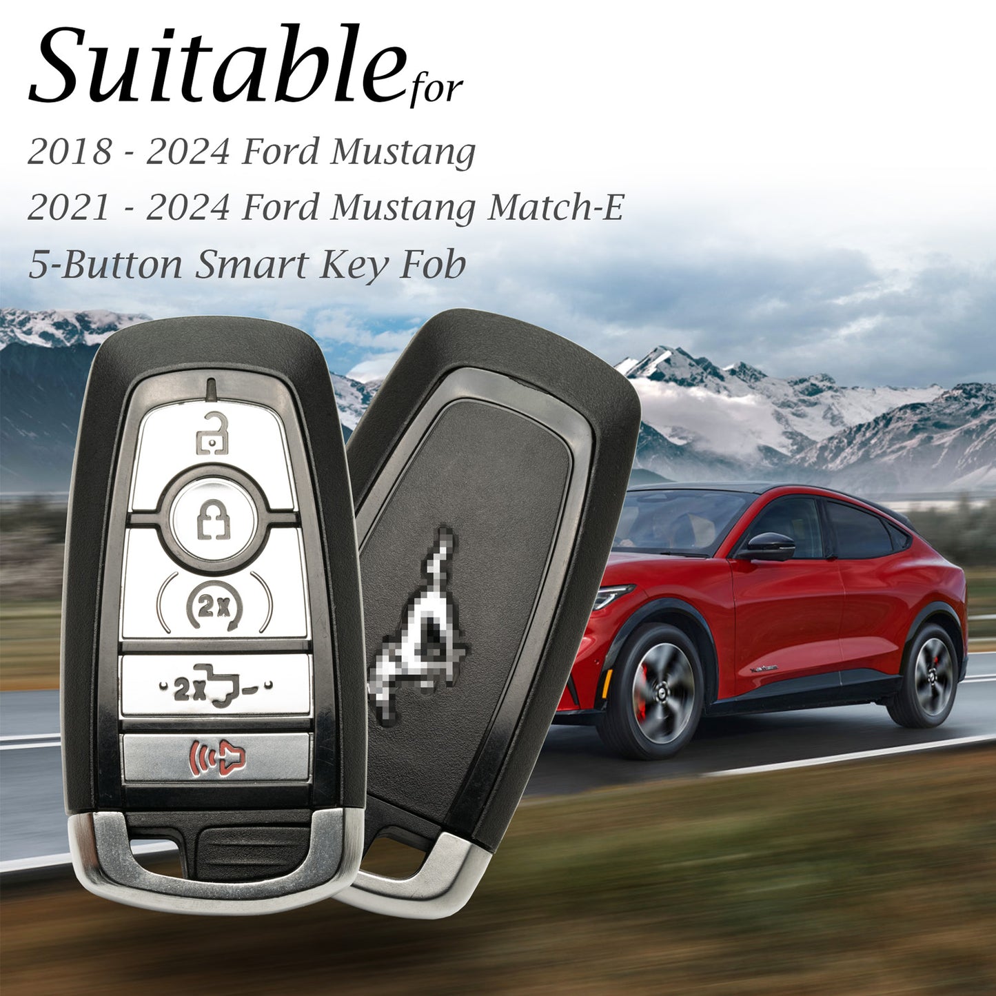 Vitodeco Superior Leather Key Fob Case Compatible for Ford Mustang 2018-2025, Ford Mustang Mach-E 2021-2025, 5-Button
