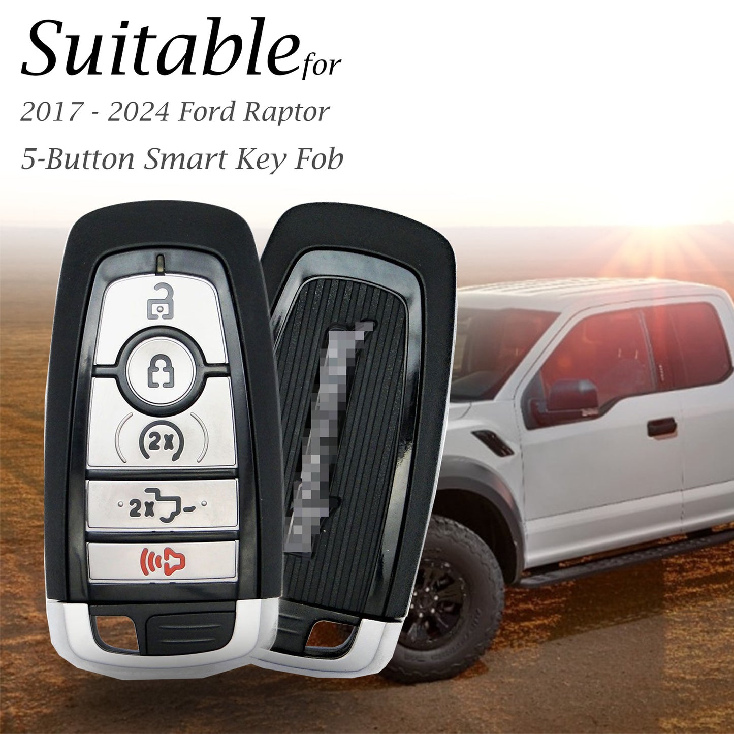 Vitodeco Superior Leather Key Fob Case Compatible for Ford Raptor 2017-2026, 5-Button