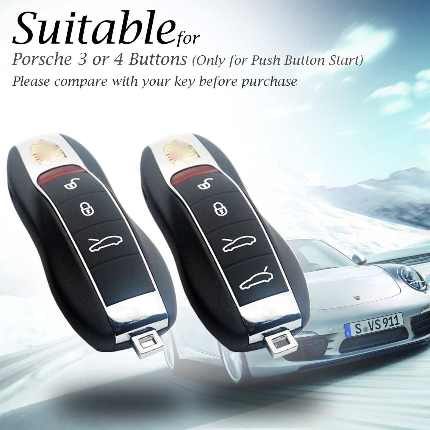 Vitodeco Superior Leather Key Fob Case Compatible for Porsche 718, Porsche 911, Porsche Panamera, Porsche Cayenne, 4-Button