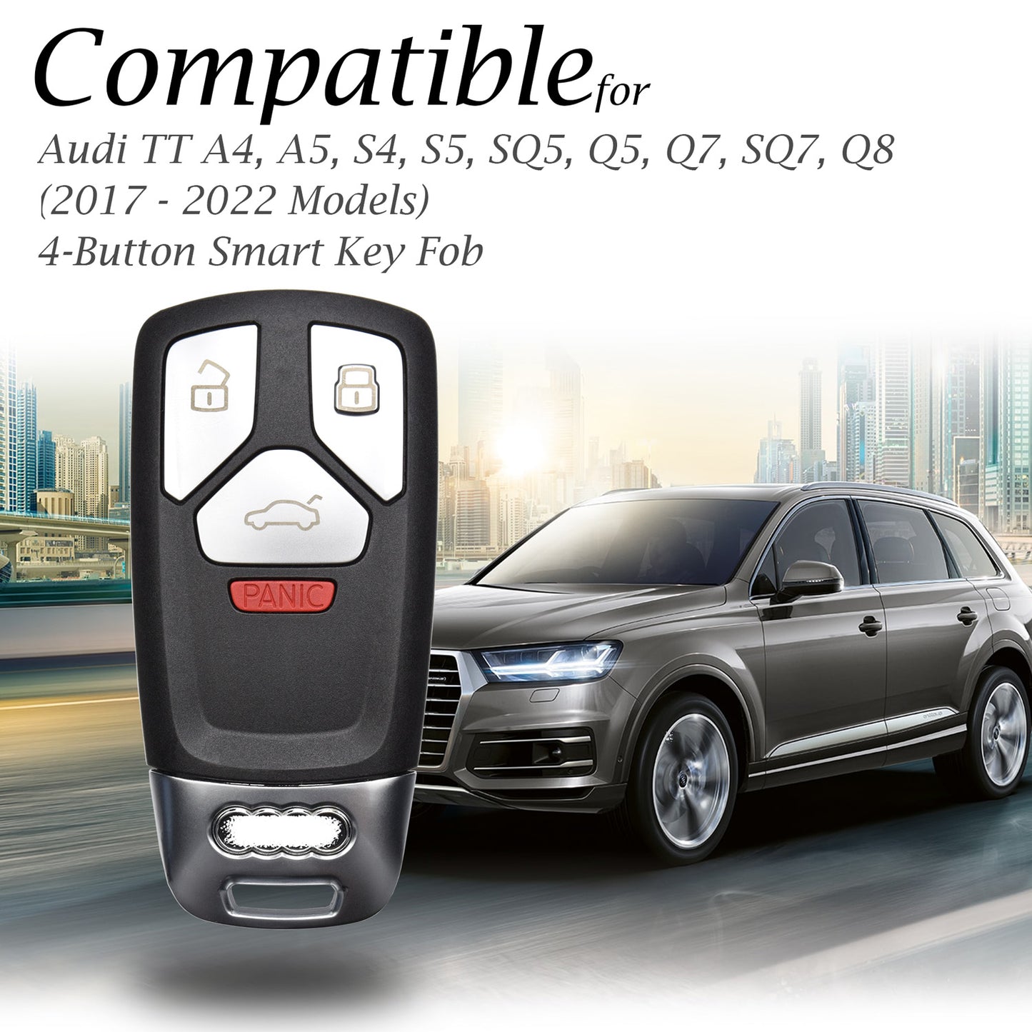Vitodeco Leather Key Fob Case Compatible for Audi A4, A5, Q7, S4, S5, SQ5, TT 2017-2022, 4-Button