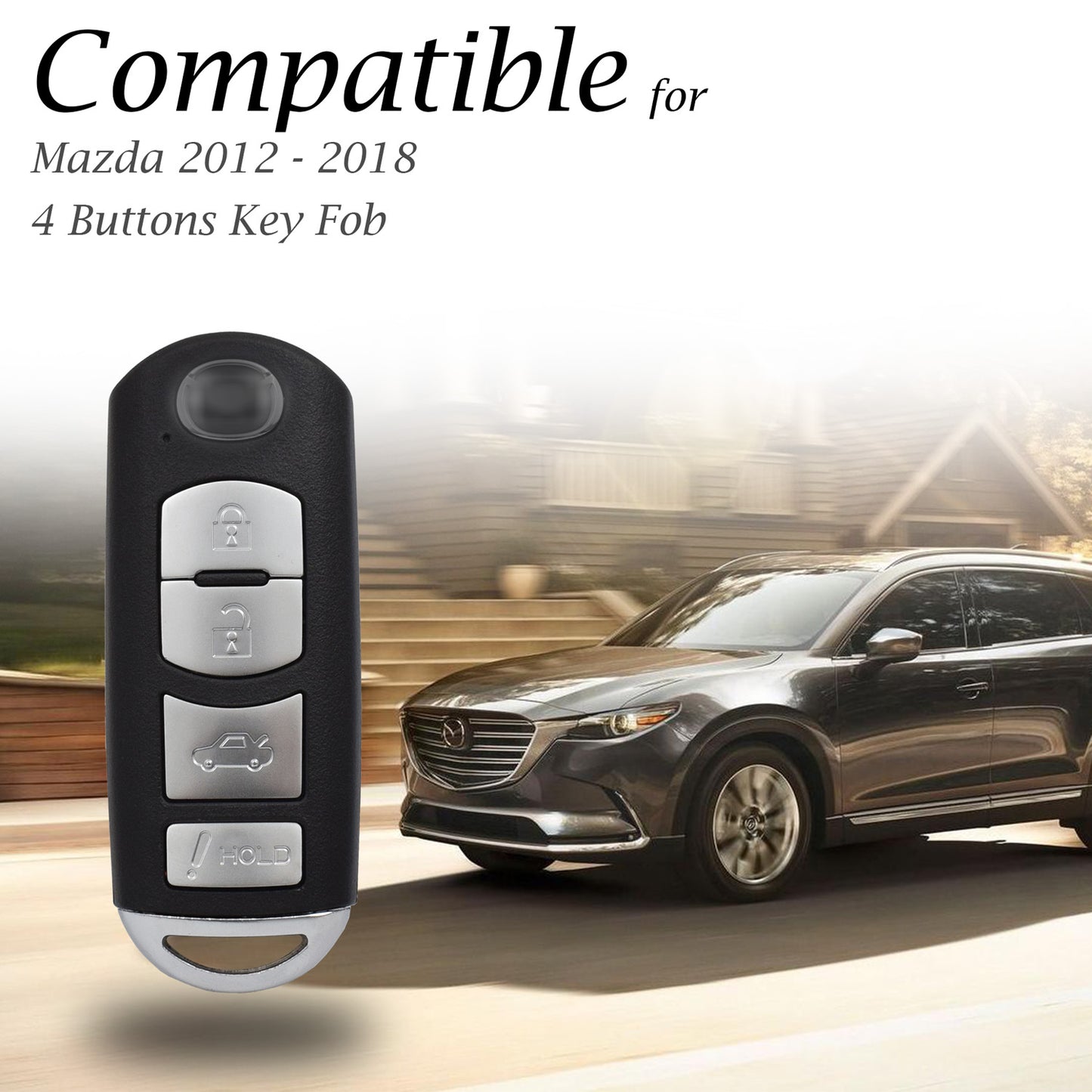 Vitodeco Genuine Leather Smart Key Fob Case Cover Protector - Compatible for Mazda 3, 6, CX-5, CX-7, CX-9, MX-5 MIATA, Atenza Axela - 4 Buttons