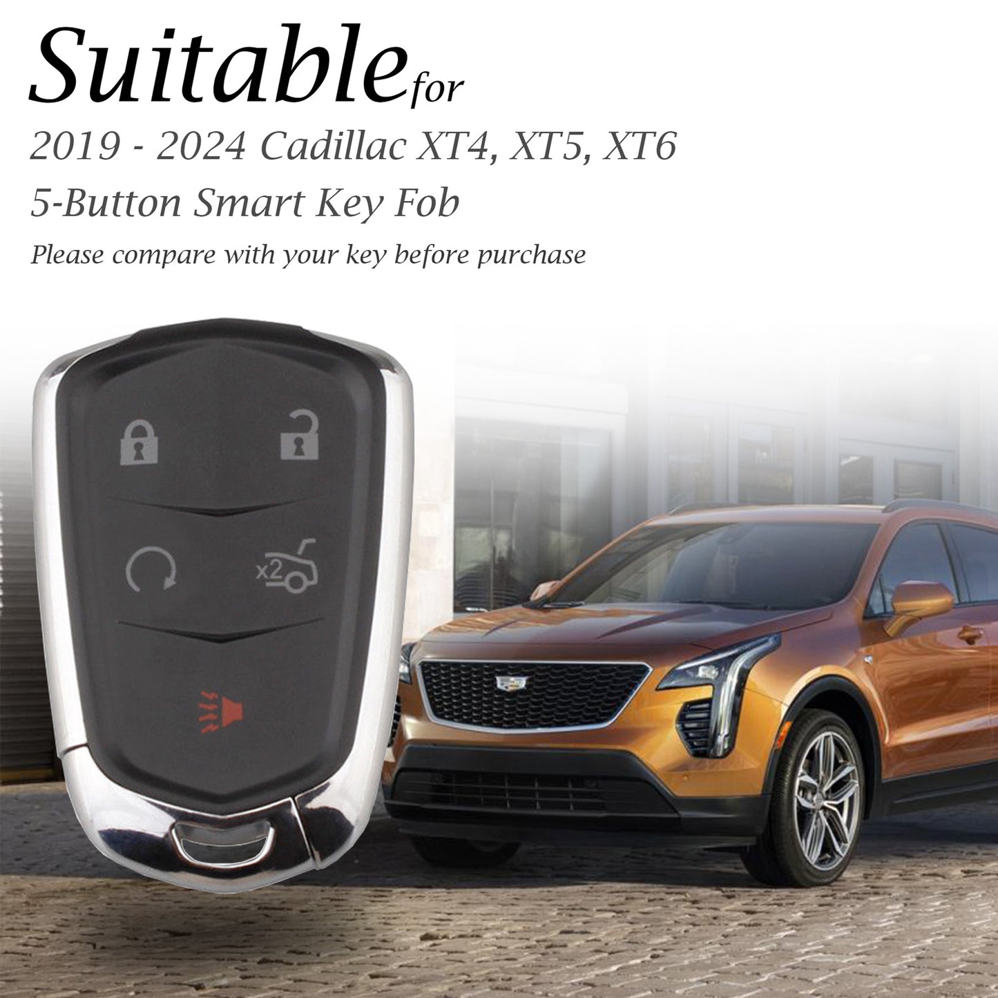 Vitodeco 5-Button Genuine Leather Smart Key Fob Case Compatible for Cadillac XT4, Cadillac XT5, Cadillac XT6 2019 - 2024