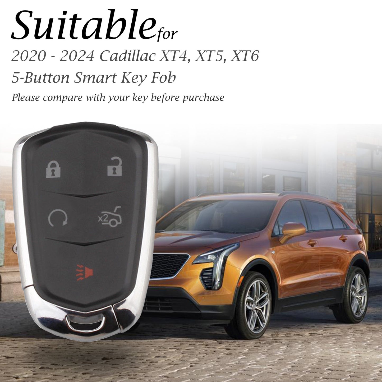 Vitodeco Superior Leather Key Fob Case Compatible for Cadillac XT4, Cadillac XT5, Cadillac XT6 2019-2025, 5-Button