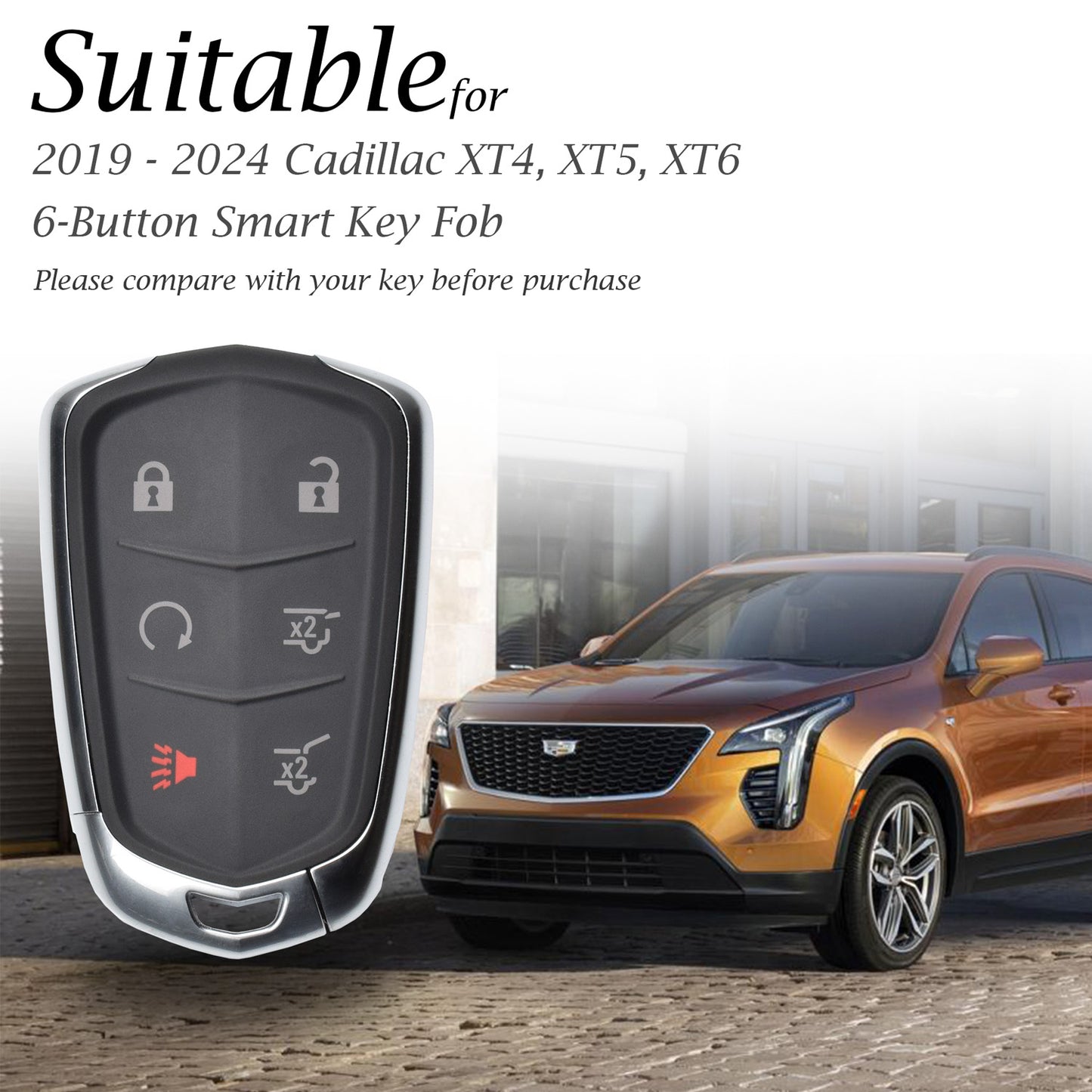 Vitodeco Leather Key Fob Case Compatible for Cadillac XT4, Cadillac XT5, Cadillac XT6 2019-2025, 6-Button