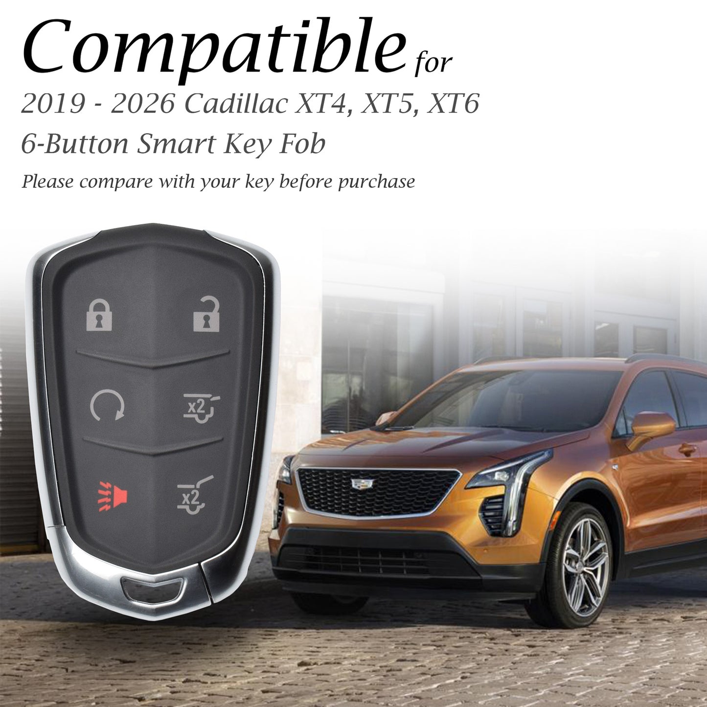 Vitodeco Genuine Leather Smart Key Fob Case - Compatible with Cadillac XT4, XT5, XT6 (2019-2025) - 6-Button