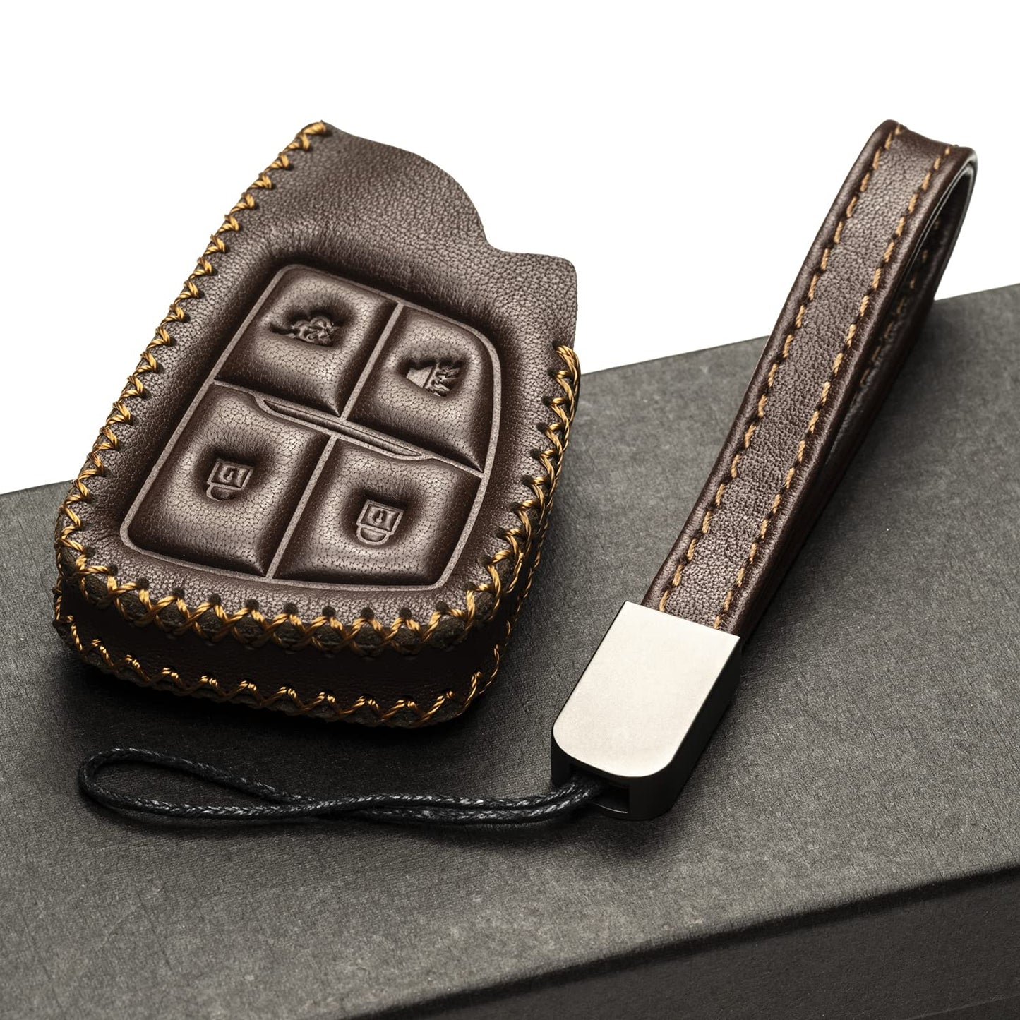 Vitodeco Genuine Leather Smart Key Fob Case with Leather Key Strap Compatible for Chevrolet Suburban Tahoe
