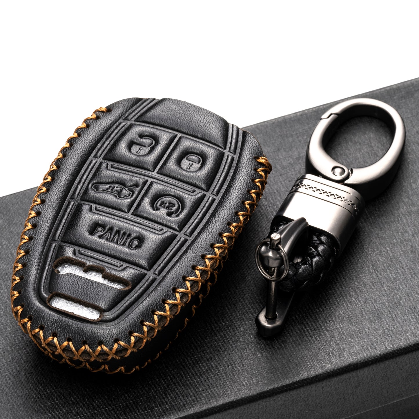 Vitodeco Genuine Leather Smart Key Fob Case Protector with Key Chain Compatible for Alfa Romeo Giulia, Stelvio, 4C Spider 2017 - 2024