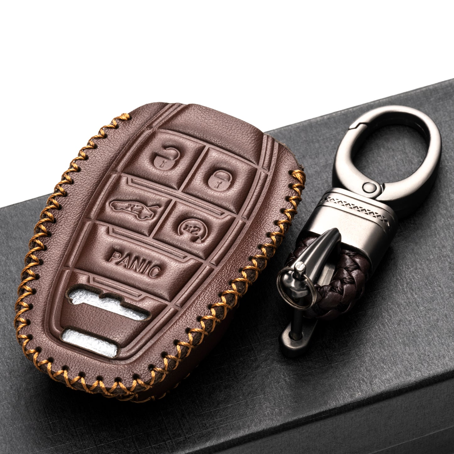 Vitodeco Genuine Leather Smart Key Fob Case Protector with Key Chain Compatible for Alfa Romeo Giulia, Stelvio, 4C Spider 2017 - 2024