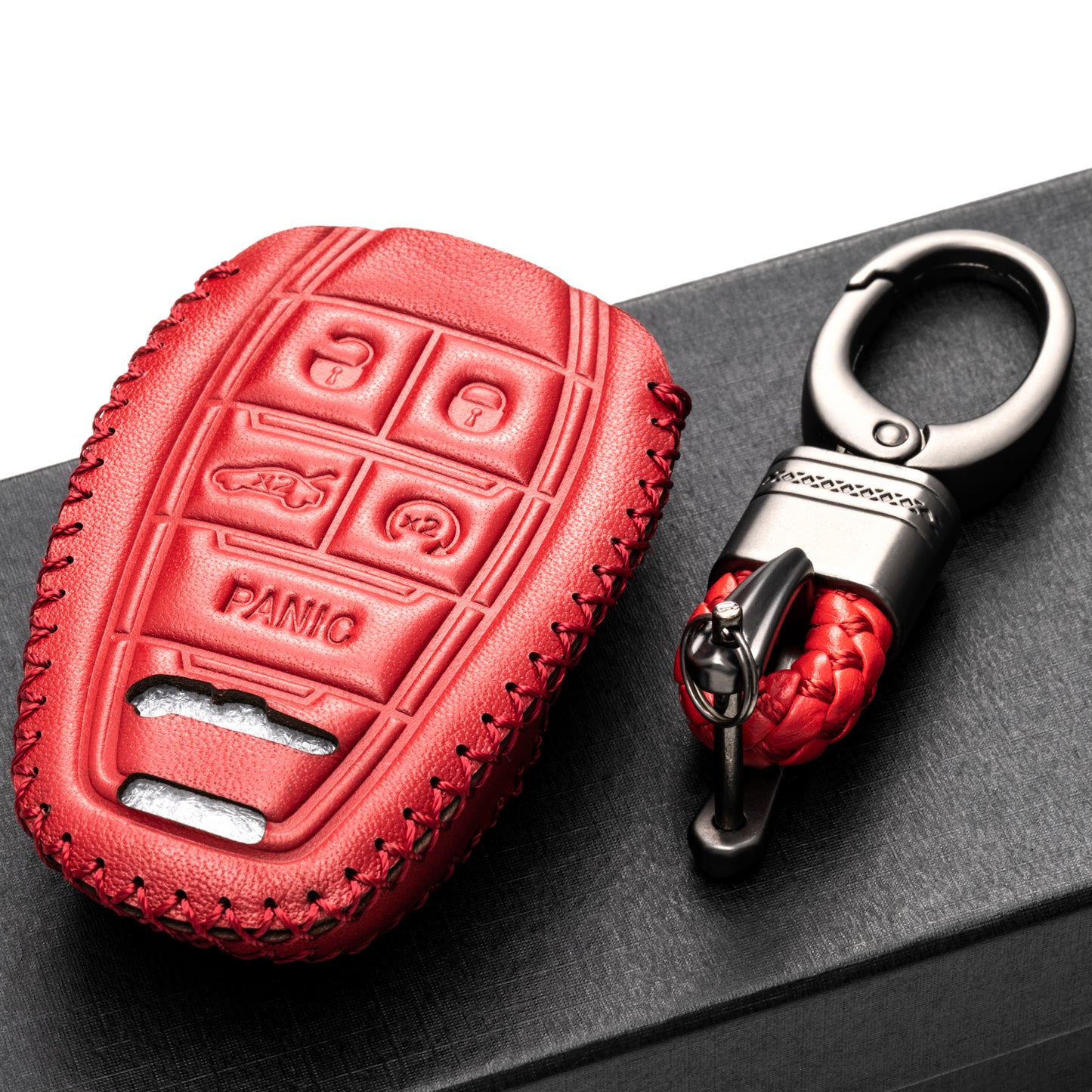 Vitodeco Genuine Leather Smart Key Fob Case Protector with Key Chain Compatible for Alfa Romeo Giulia, Stelvio, 4C Spider 2017 - 2024