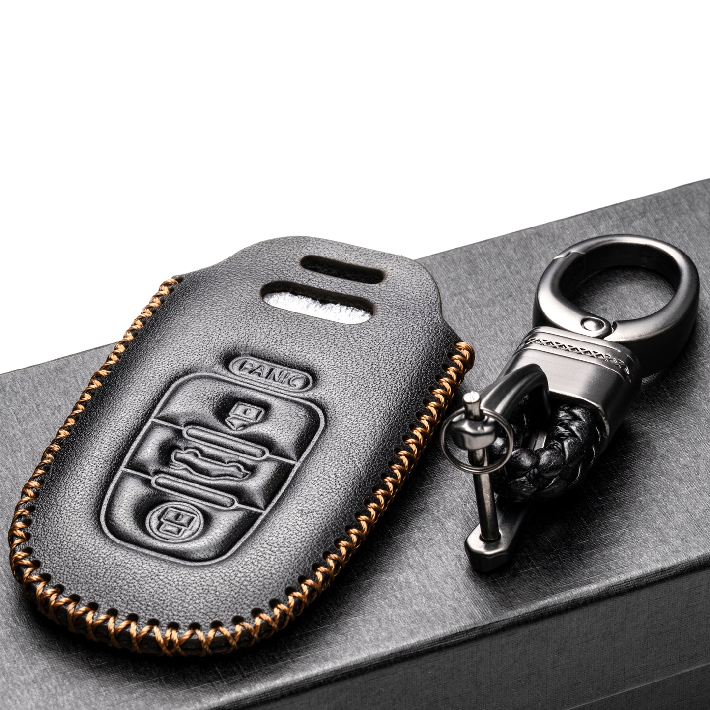 Vitodeco Leather Key Fob Case Compatible for Audi A3, A4, A5, A6, A7, S5, S7, Q5, RS, 4-Button