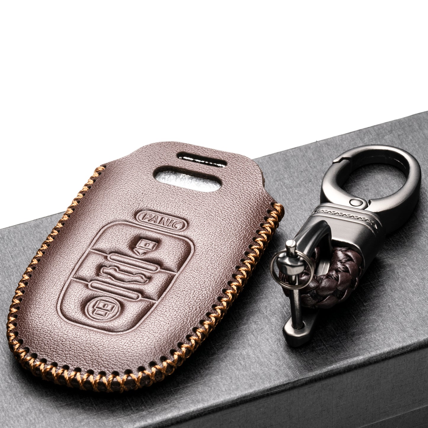 Vitodeco Leather Key Fob Case Compatible for Audi A3, A4, A5, A6, A7, S5, S7, Q5, RS, 4-Button