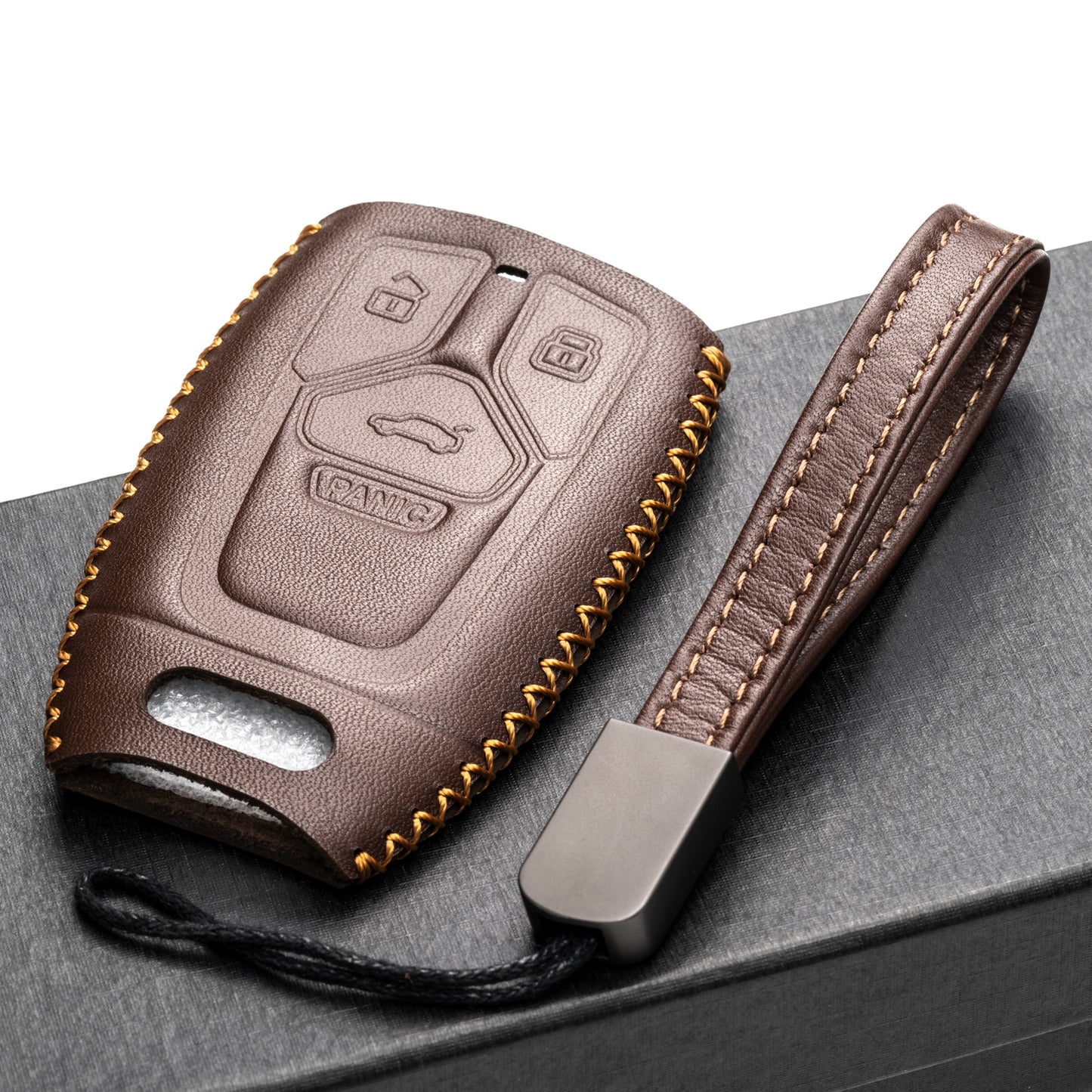 Vitodeco Leather Key Fob Case Compatible for Audi A4, A5, Q7, S4, S5, SQ5, TT 2017-2022, 4-Button