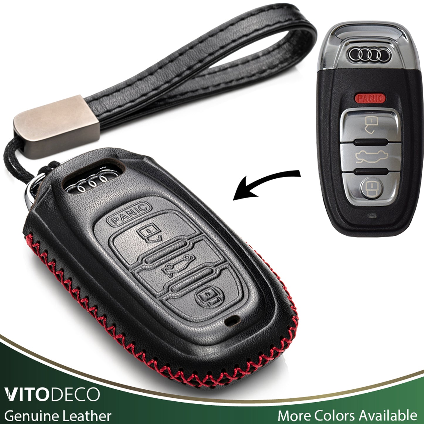 Vitodeco Leather Key Fob Case Compatible for Audi A3, A4, A5, A6, A7, S5, S7, Q5, RS, 3-Button