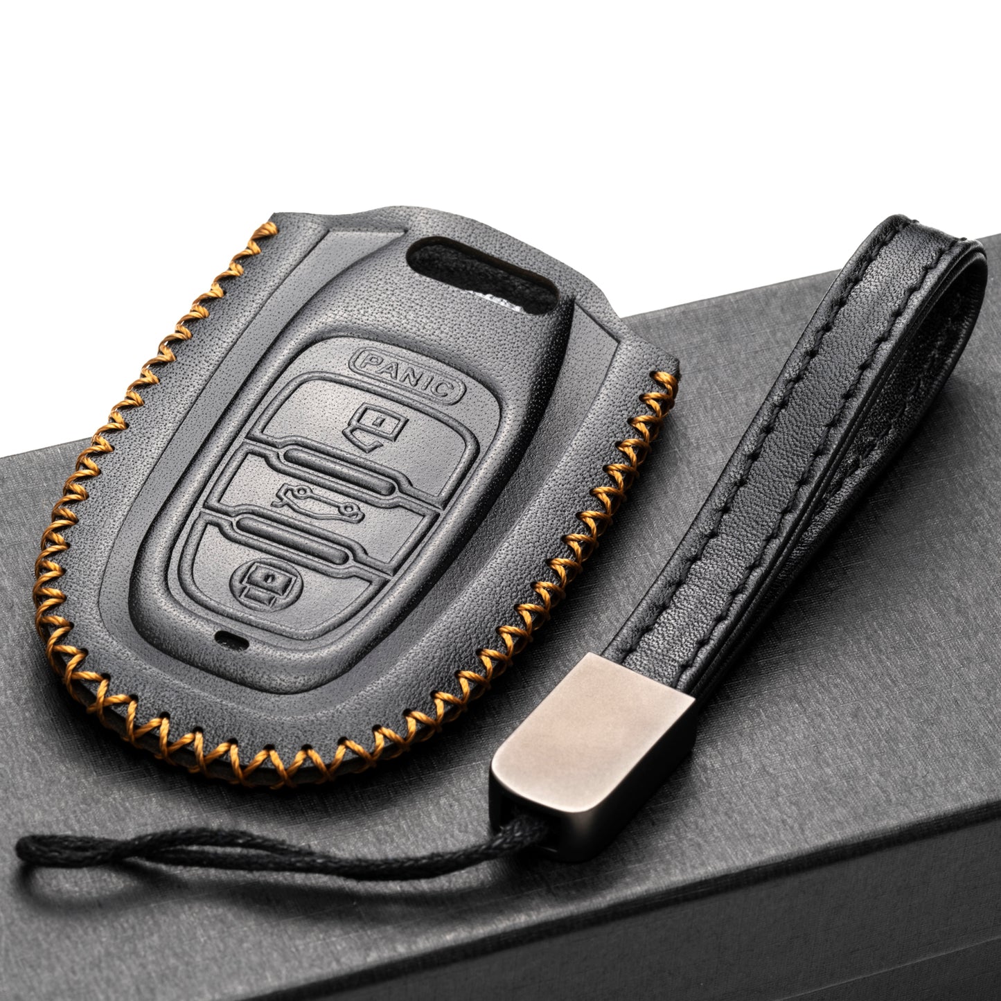 Vitodeco Leather Key Fob Case Compatible for Audi A3, A4, A5, A6, A7, S5, S7, Q5, RS, 3-Button