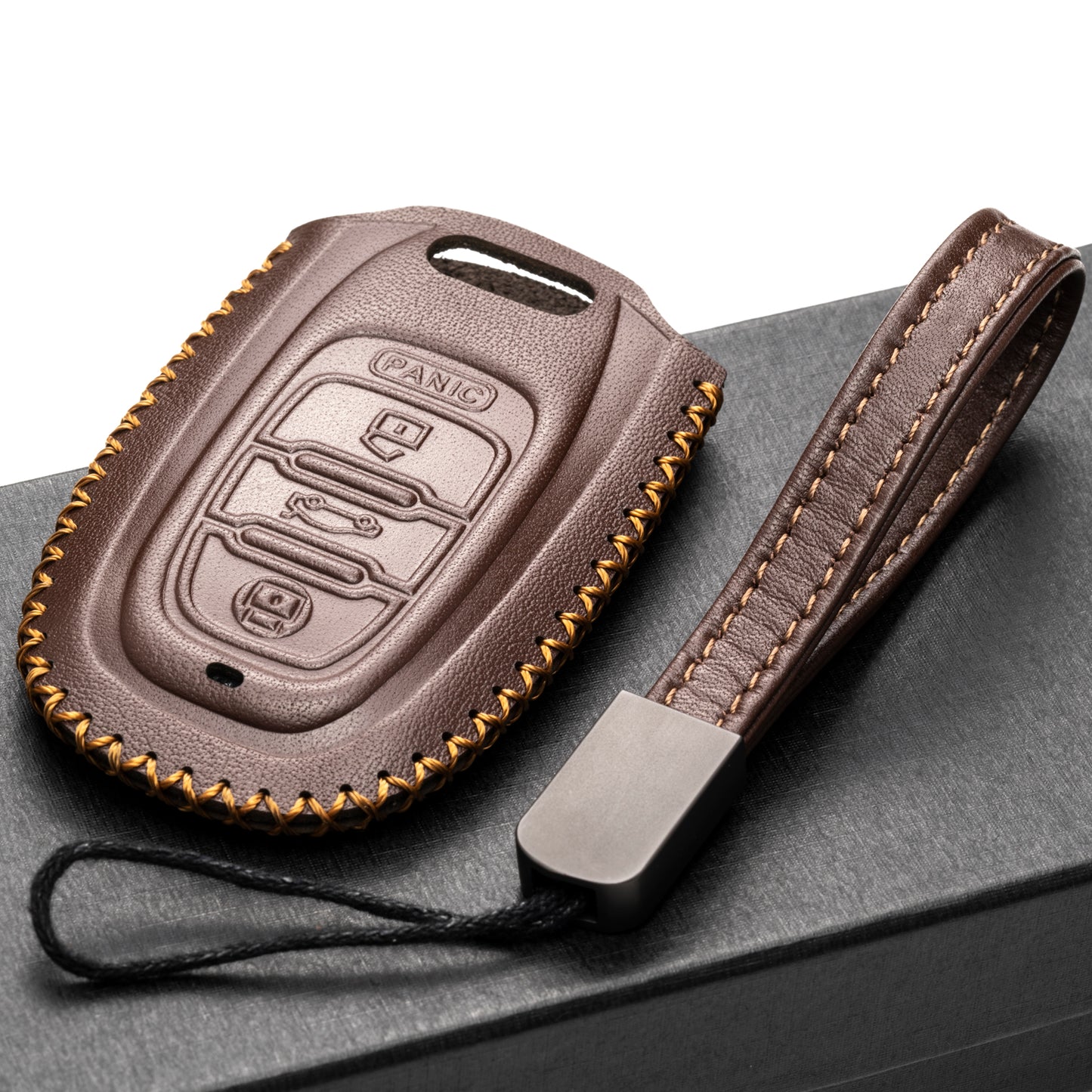 Vitodeco Leather Key Fob Case Compatible for Audi A3, A4, A5, A6, A7, S5, S7, Q5, RS, 3-Button