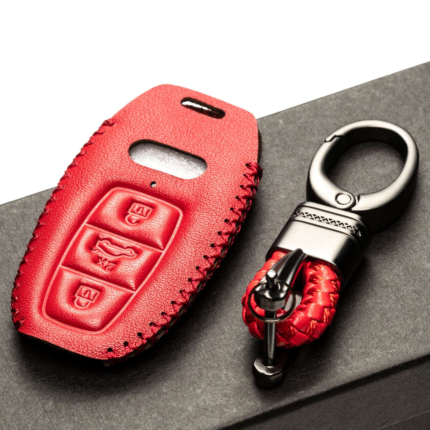 Vitodeco 4-Button Leather Smart Key Fob Case Compatible with Audi Q7, Q8, SQ7, SQ8, A7, A8, A5, A6, S7, S5, S6, S8 2019-2024