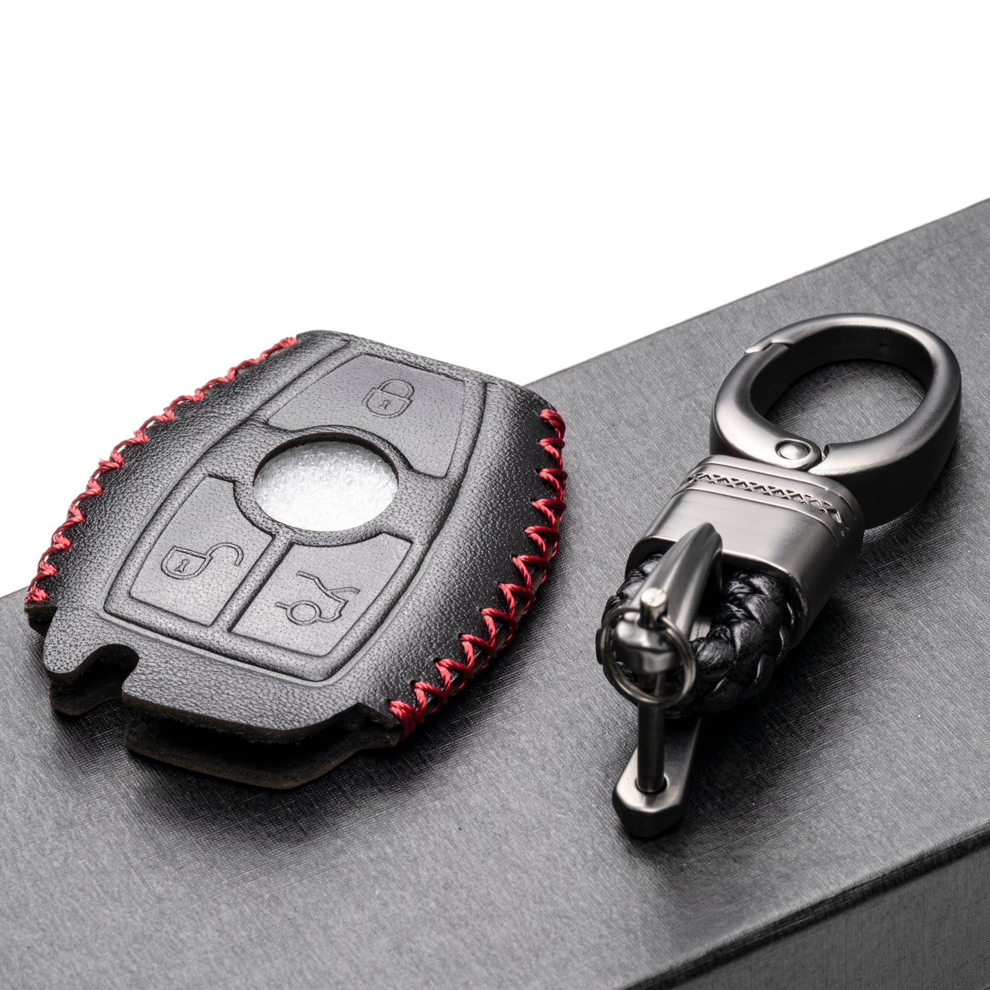 Vitodeco Leather Key Fob Case Compatible for Mercedes-Benz C E S M CLS CLK GLK GL Class, 4-Button