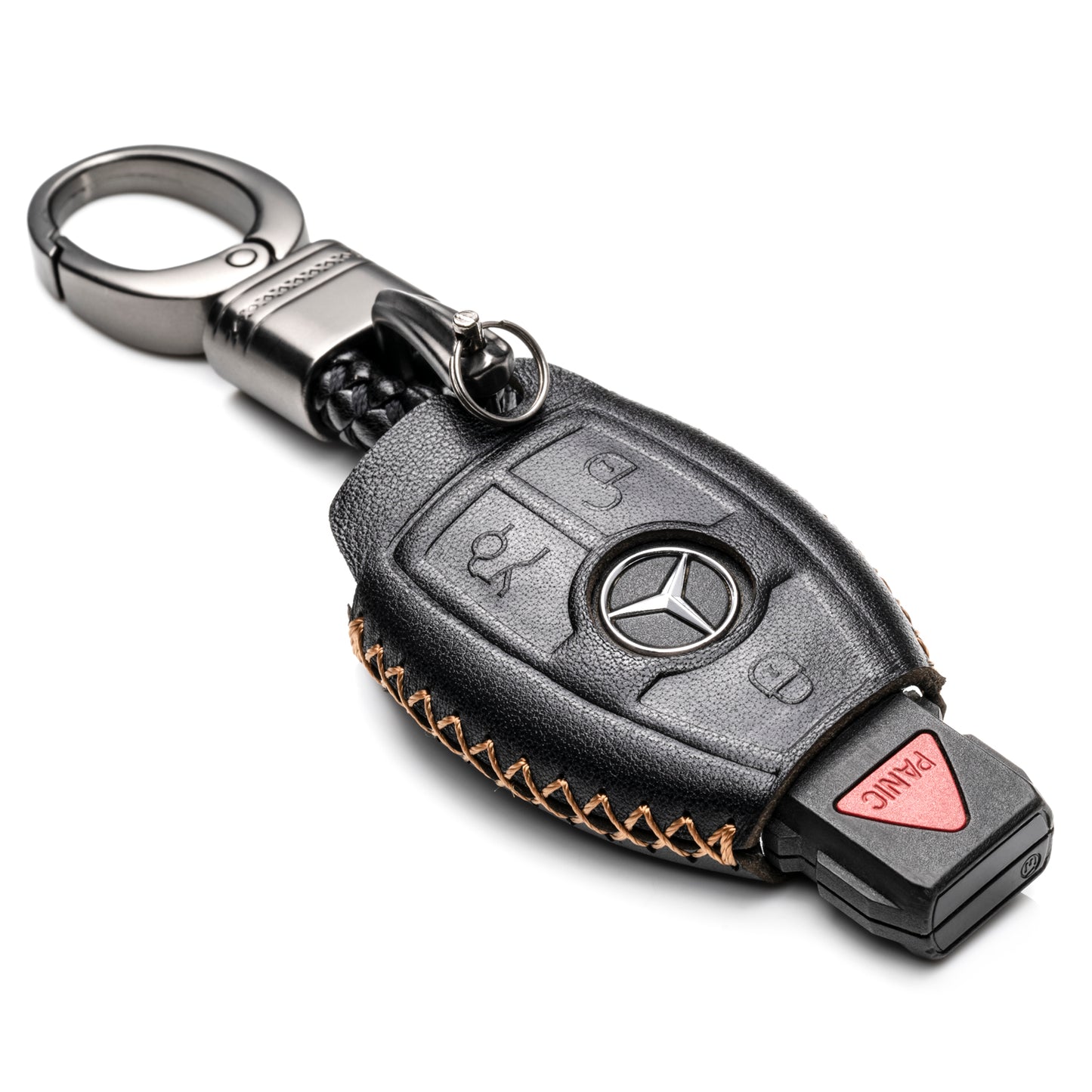 Vitodeco Leather Key Fob Case Compatible for Mercedes-Benz C E S M CLS CLK GLK GL Class, 4-Button