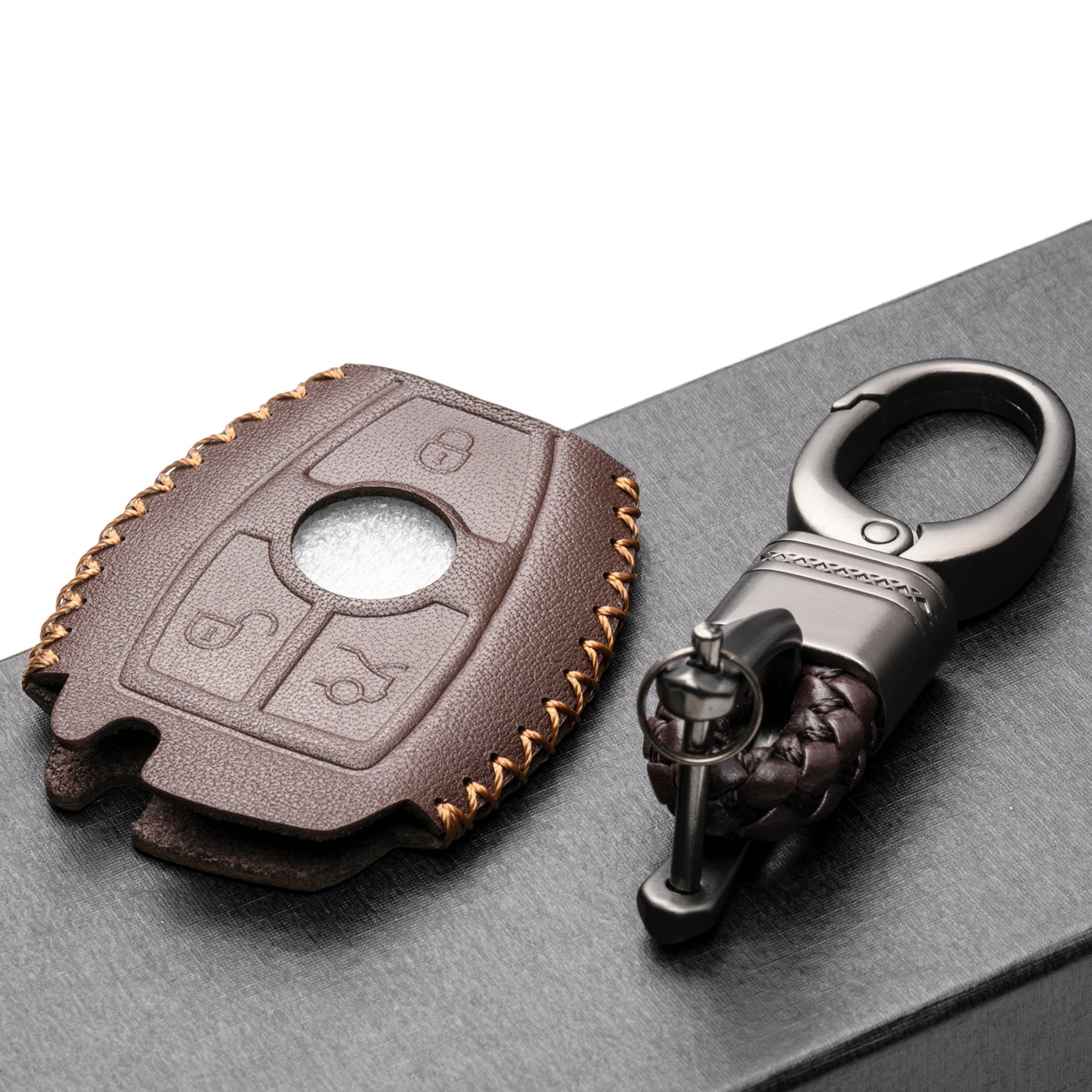 Vitodeco Leather Key Fob Case Compatible for Mercedes-Benz C E S M CLS CLK GLK GL Class, 4-Button