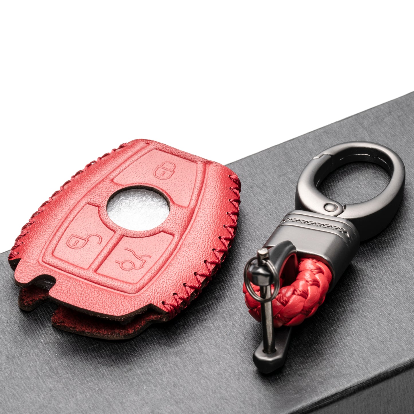 Vitodeco Leather Key Fob Case Compatible for Mercedes-Benz C E S M CLS CLK GLK GL Class, 4-Button