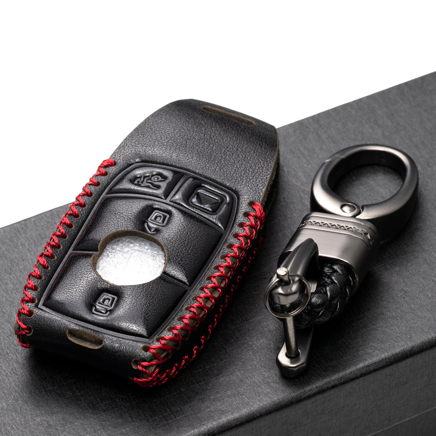 Vitodeco Leather Key Fob Case Compatible for Mercedes-Benz A, C, E, S, CLA, CLS, GLA, GLB, GLC, GLE, GLS, G Glass 2017-2024, 4-Button