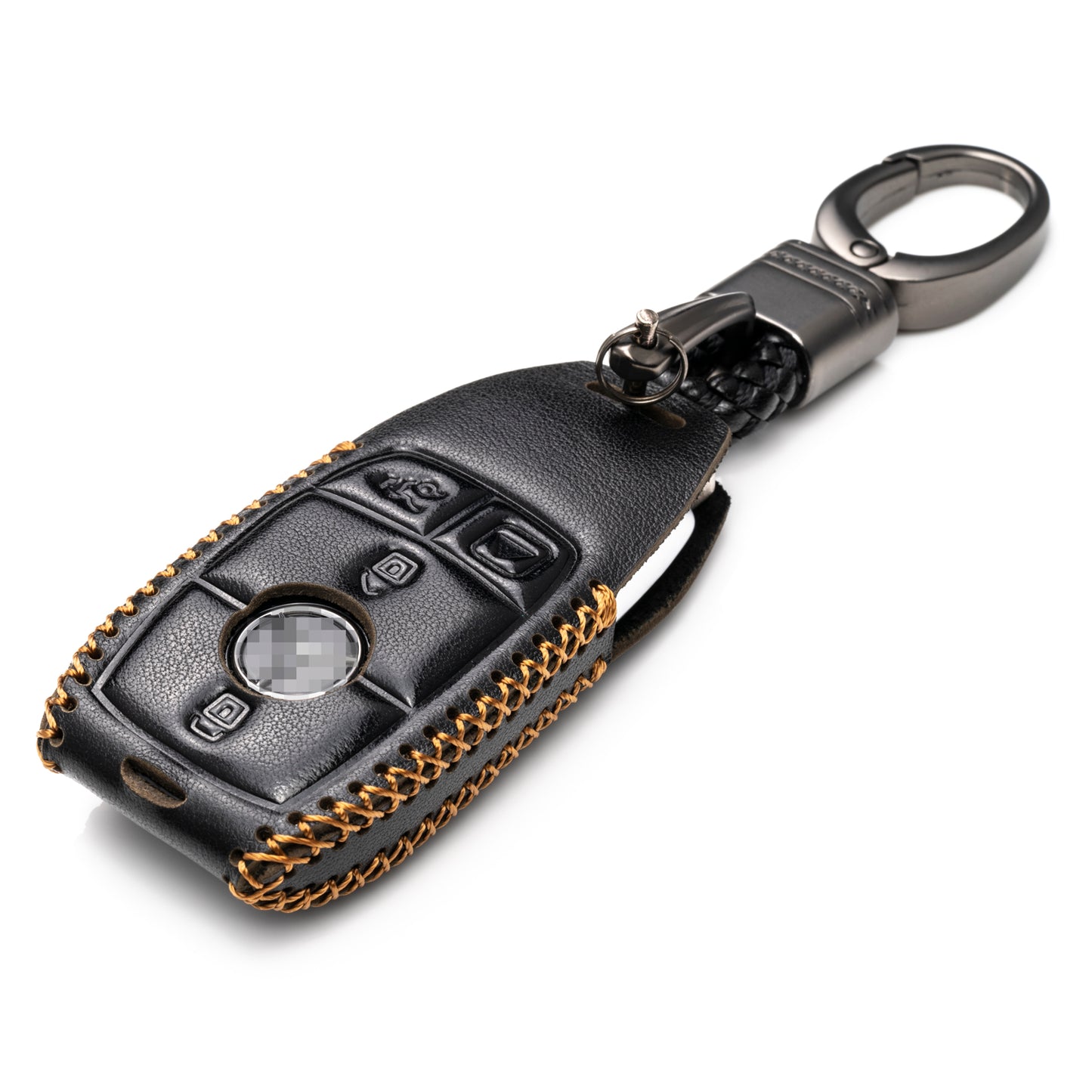 Vitodeco Leather Key Fob Case Compatible for Mercedes-Benz A, C, E, S, CLA, CLS, GLA, GLB, GLC, GLE, GLS, G Glass 2017-2024, 4-Button