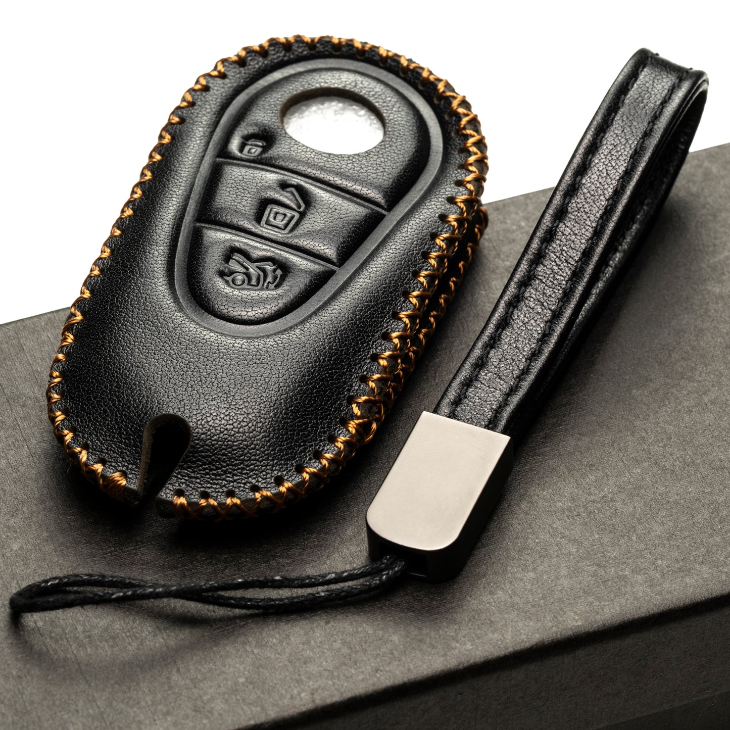 Vitodeco 3-Button Genuine Leather Smart Key Fob Case Compatible with Mercedes-Benz C-Class, S-Class, GLC, EQB SUV, EQS Sedan, EQS SUV, EQE Sedan, EQE SUV 2023-2024